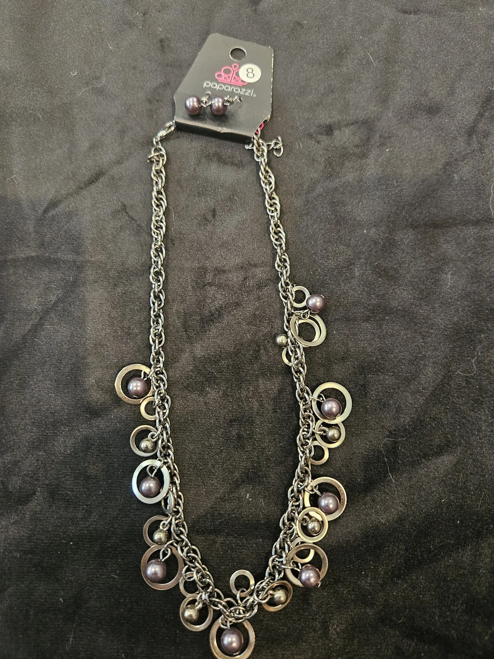 paparazzi Gunmetal Circle Necklace with Purple Pearls